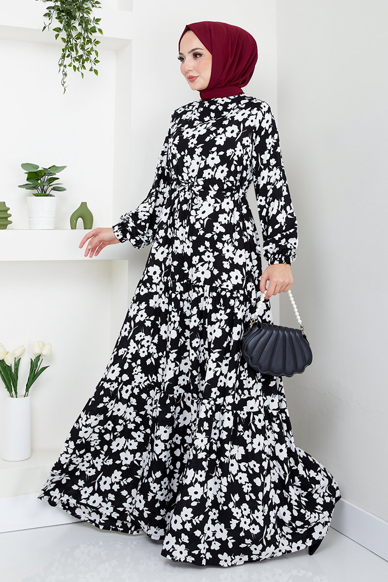 Beli Tünelli Desenli Elbise 9702HBS932-M