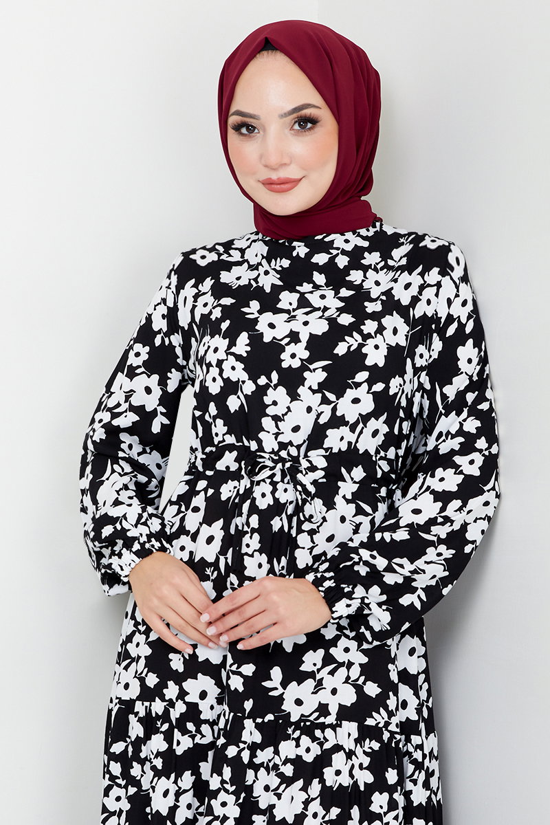 Beli Tünelli Desenli Elbise 9702HBS932-M görsel 3