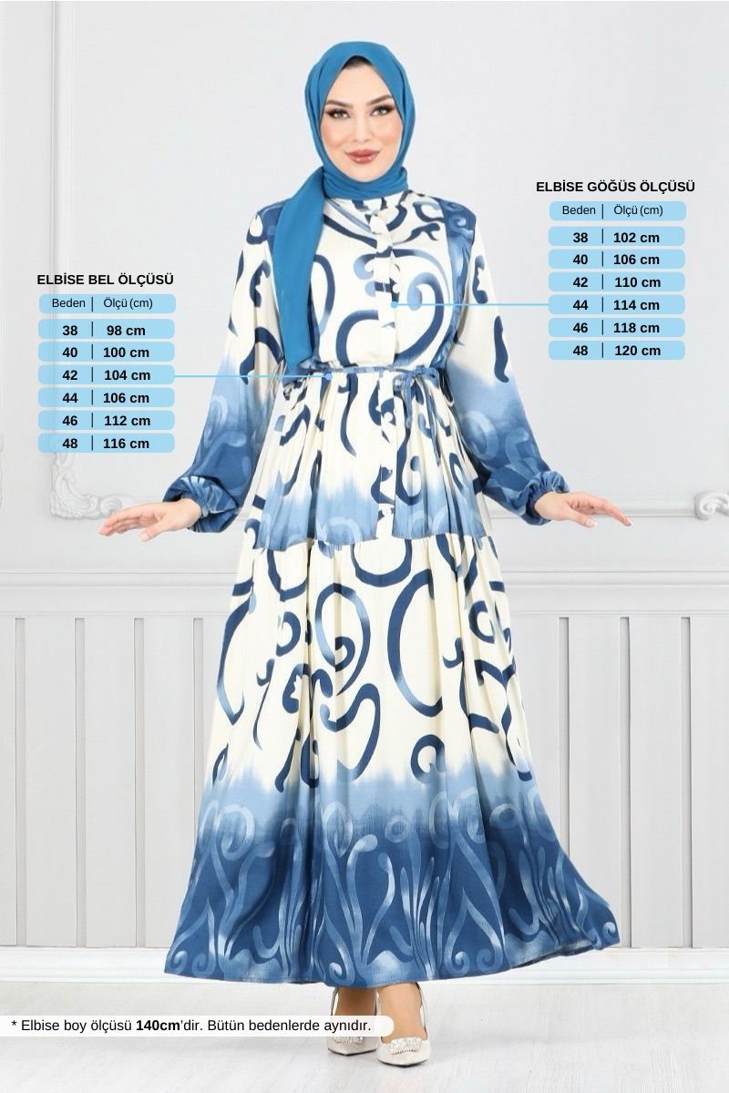 Yarım Düğmeli Desenli Elbise 0208ASN936-M görsel 5