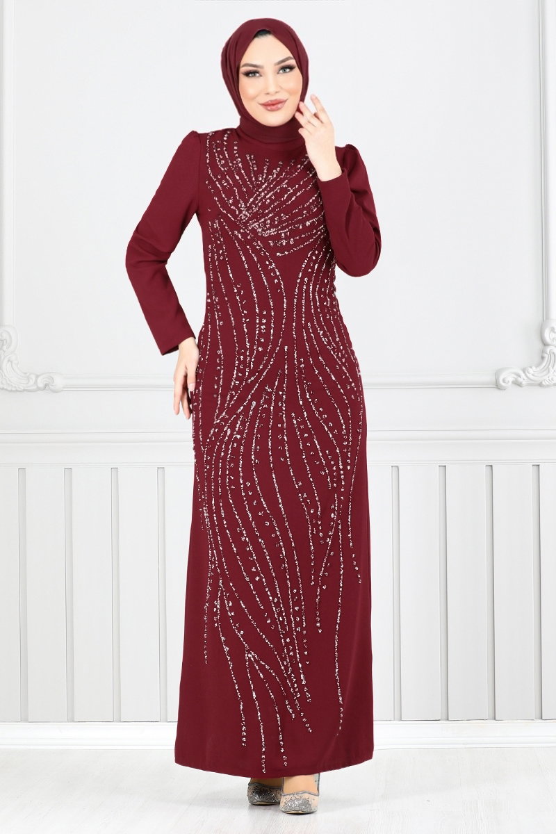 Taş Detaylı Abiye Elbise 4408MDH1093-M görsel 6