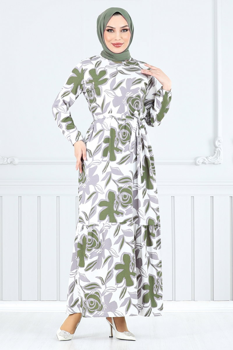 Çiçek Desenli Bürümcük Elbise 5010UZ1029-M
