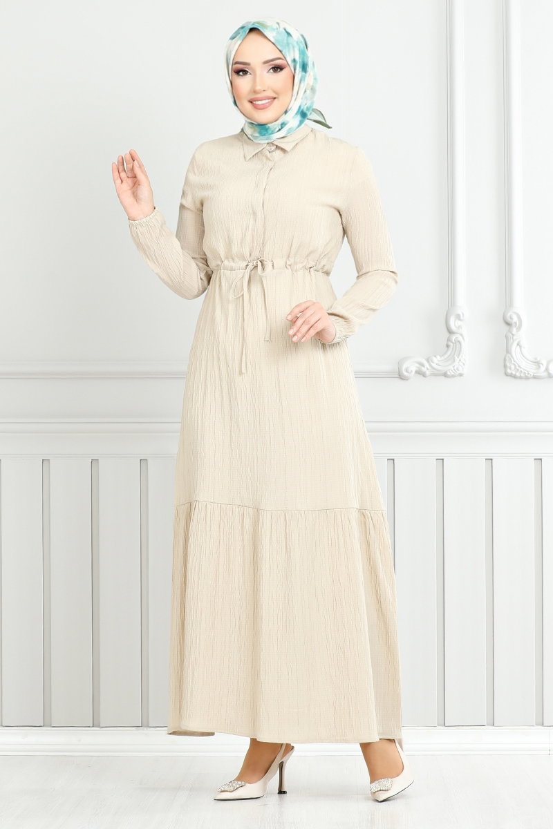 Beli Bağcıklı Tesettür Elbise 779ASE1099-M görsel 5