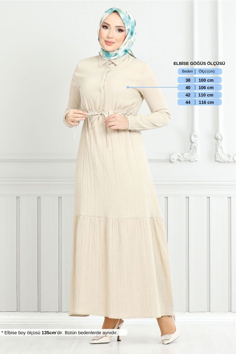 Beli Bağcıklı Tesettür Elbise 779ASE1099-M