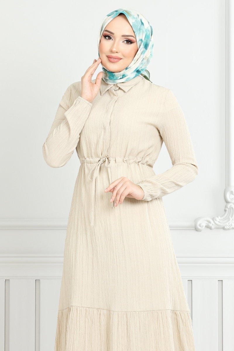 Beli Bağcıklı Tesettür Elbise 779ASE1099-M görsel 3