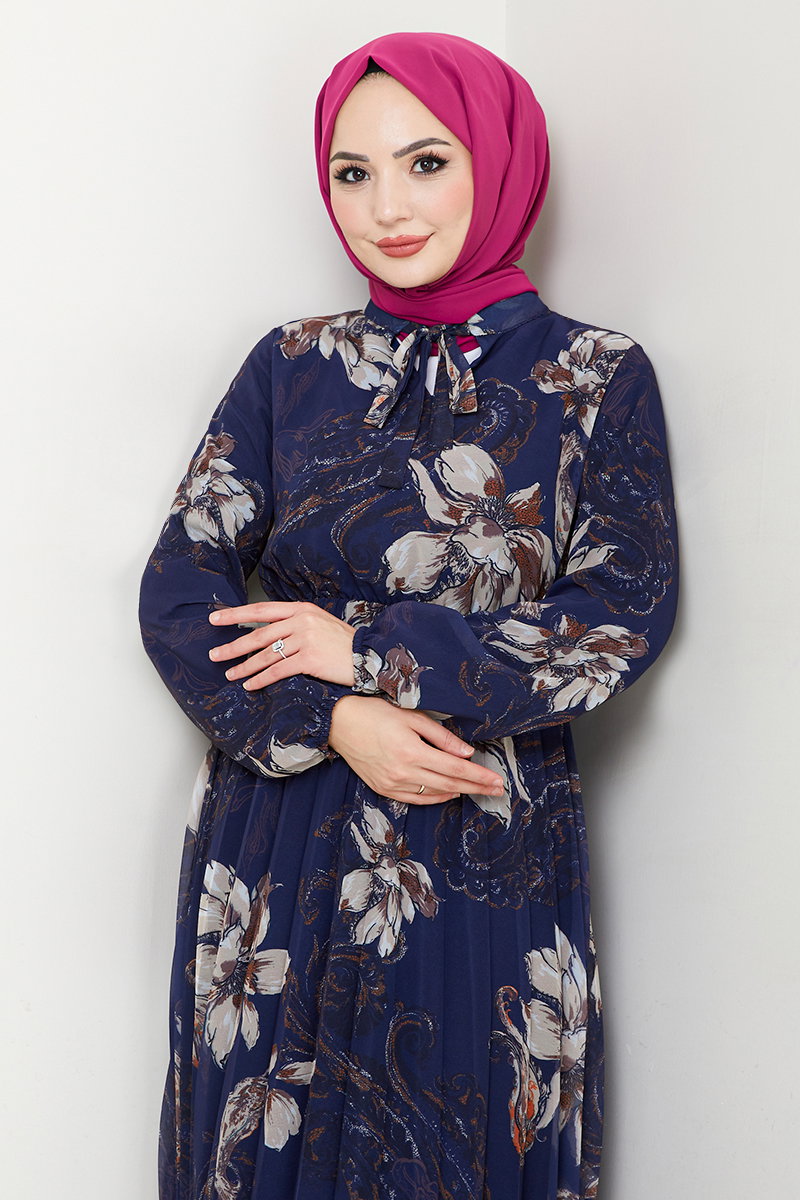 Çiçek Desenli Tesettür Elbise 5035ANT904-M görsel 3