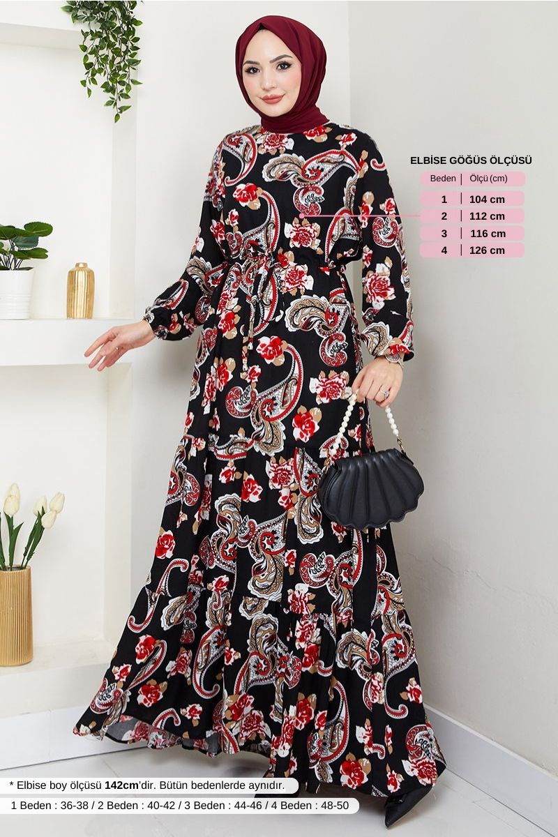 Etnik Desen Tesettür Elbise 823OZR1047-M
