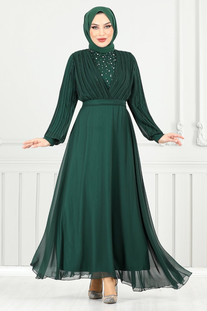 Drape Detay Taşlı Abiye 0404ALG1079-M görsel 4