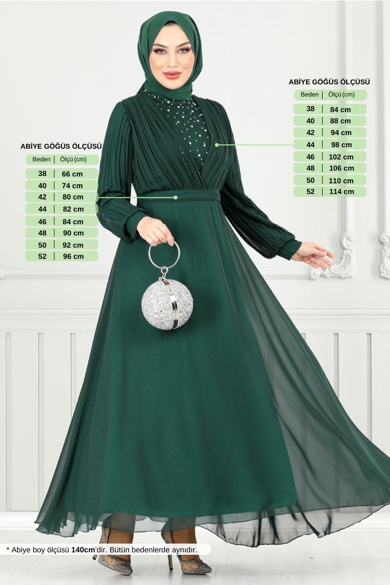 Drape Detay Taşlı Abiye 0404ALG1079-M
