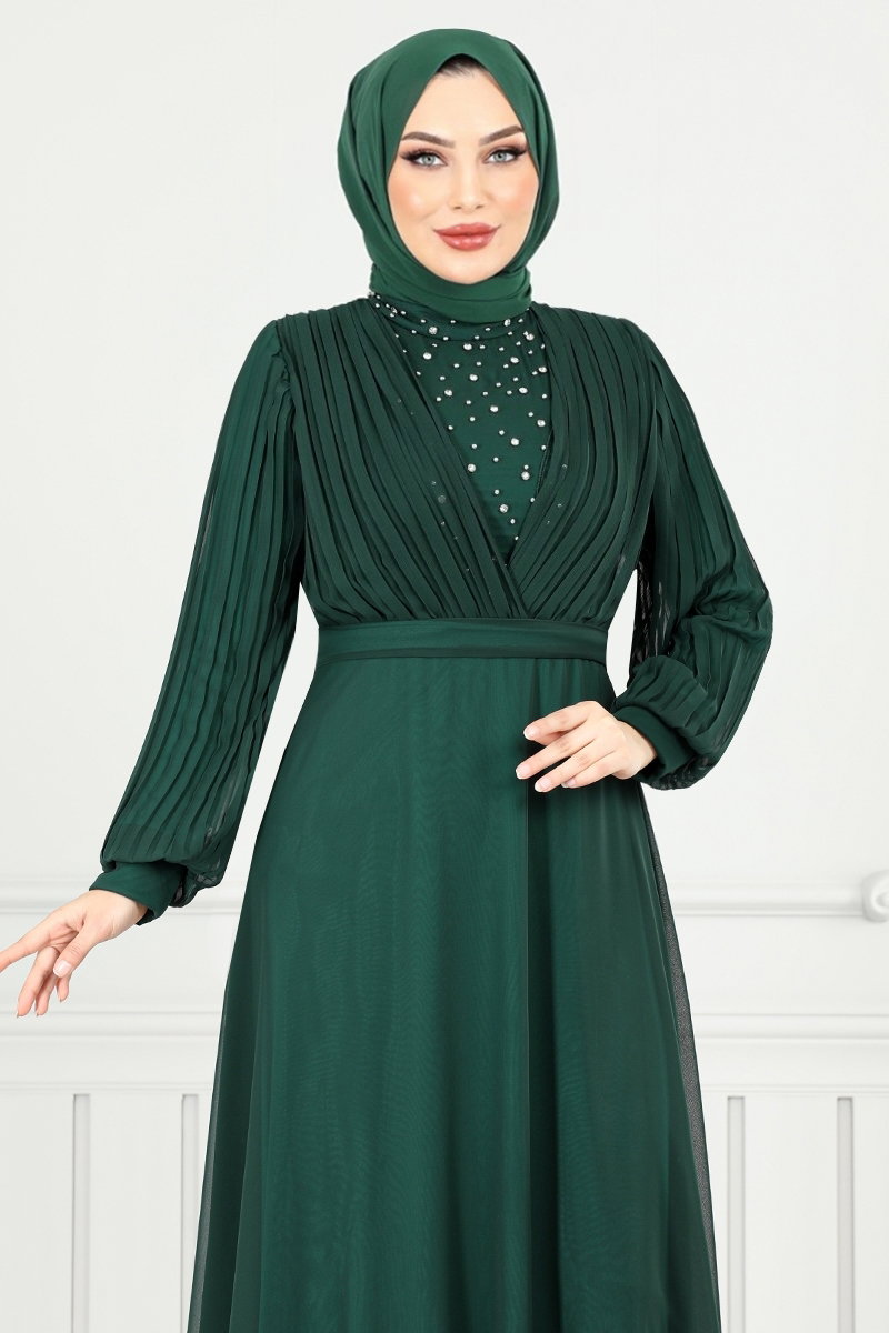 Drape Detay Taşlı Abiye 0404ALG1079-M görsel 3