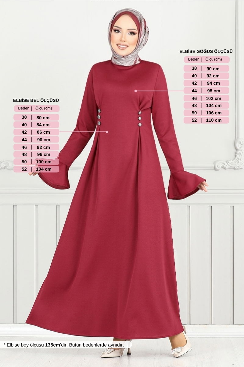 Aksesuar Düğmeli Elbise 9141PL940-M