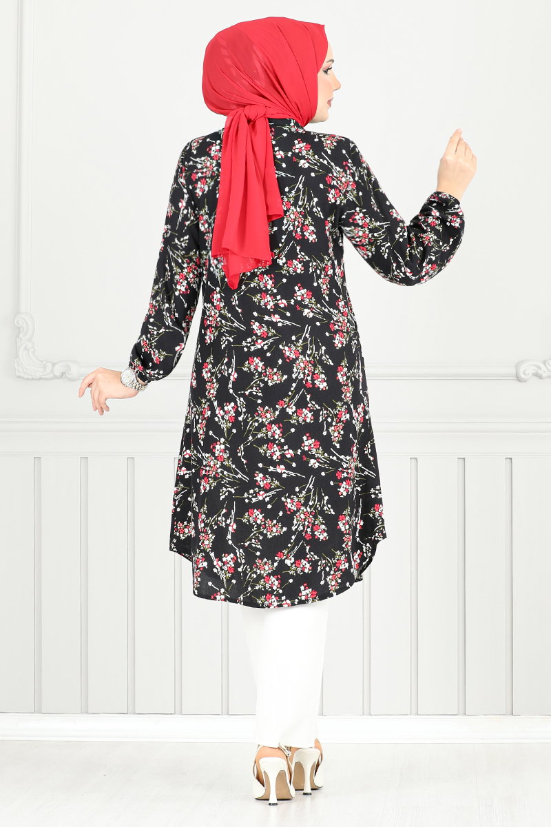 Çiçek Desenli Tesettür Tunik 0174BGS895-M görsel 4