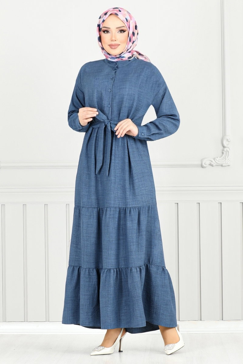 Beli Bağlamalı Elbise 16162BSK984-M görsel 5
