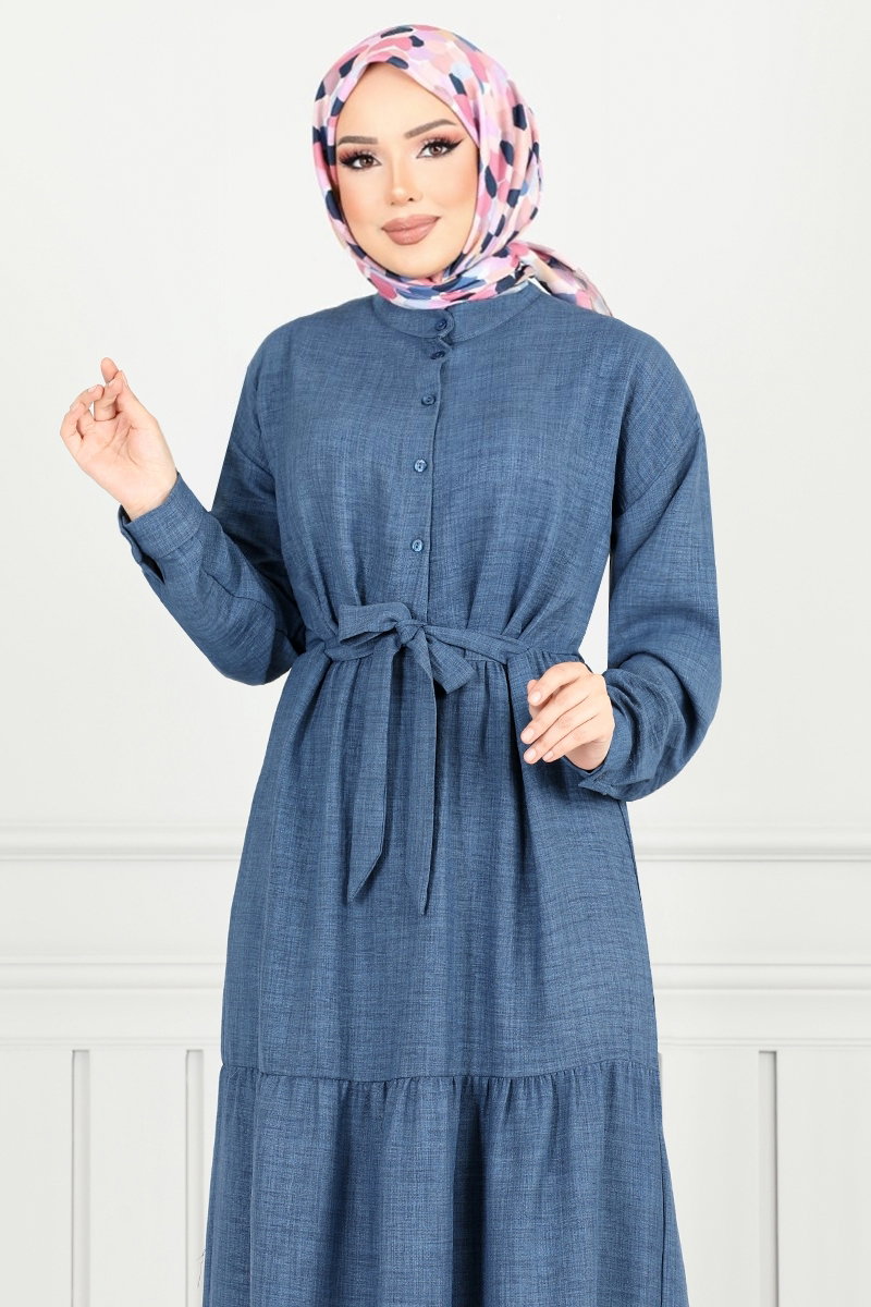 Beli Bağlamalı Elbise 16162BSK984-M görsel 3