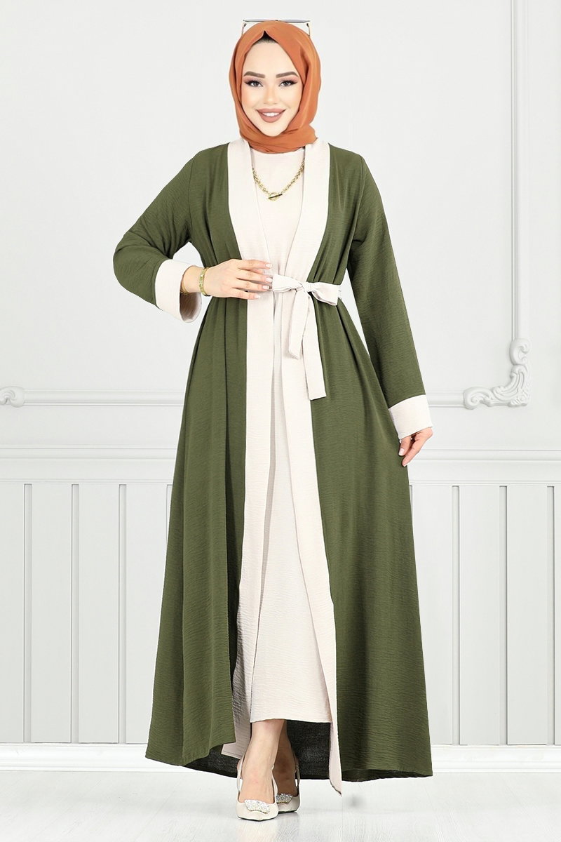 Beli Kemerli Abaya Takım 0339BGS895-M görsel 5