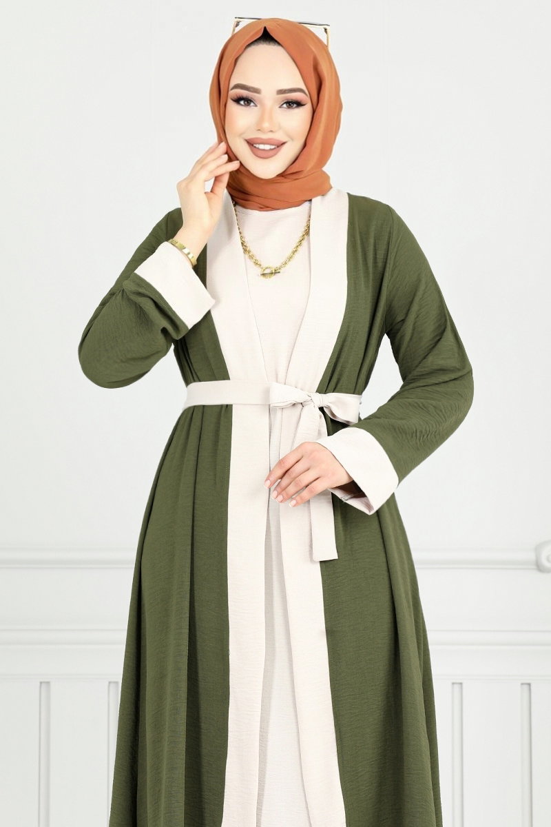 Beli Kemerli Abaya Takım 0339BGS895-M görsel 3