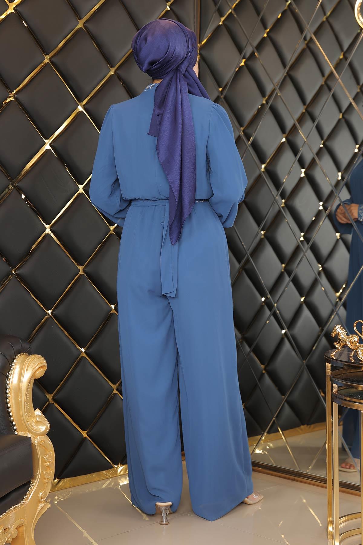Taş Detaylı Şifon Abiye MİH19153-M görsel 4