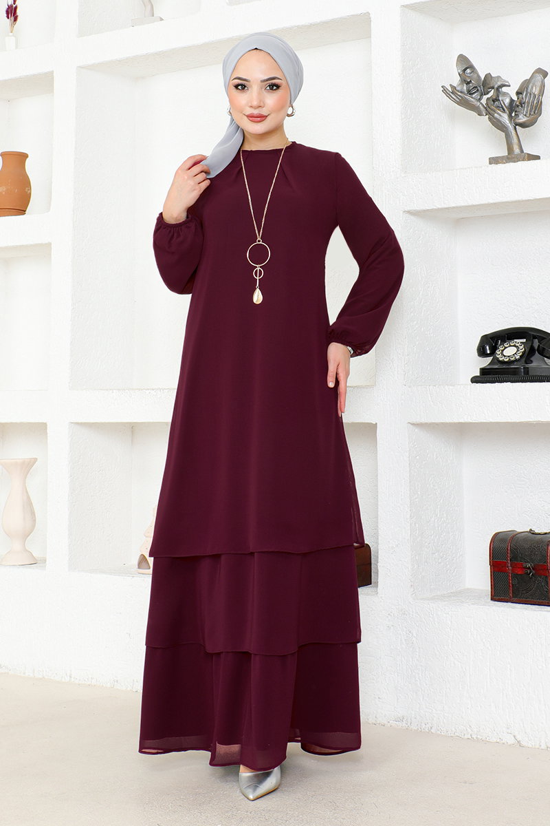 Şifon Tesettür Elbise ASM2698-M görsel 5