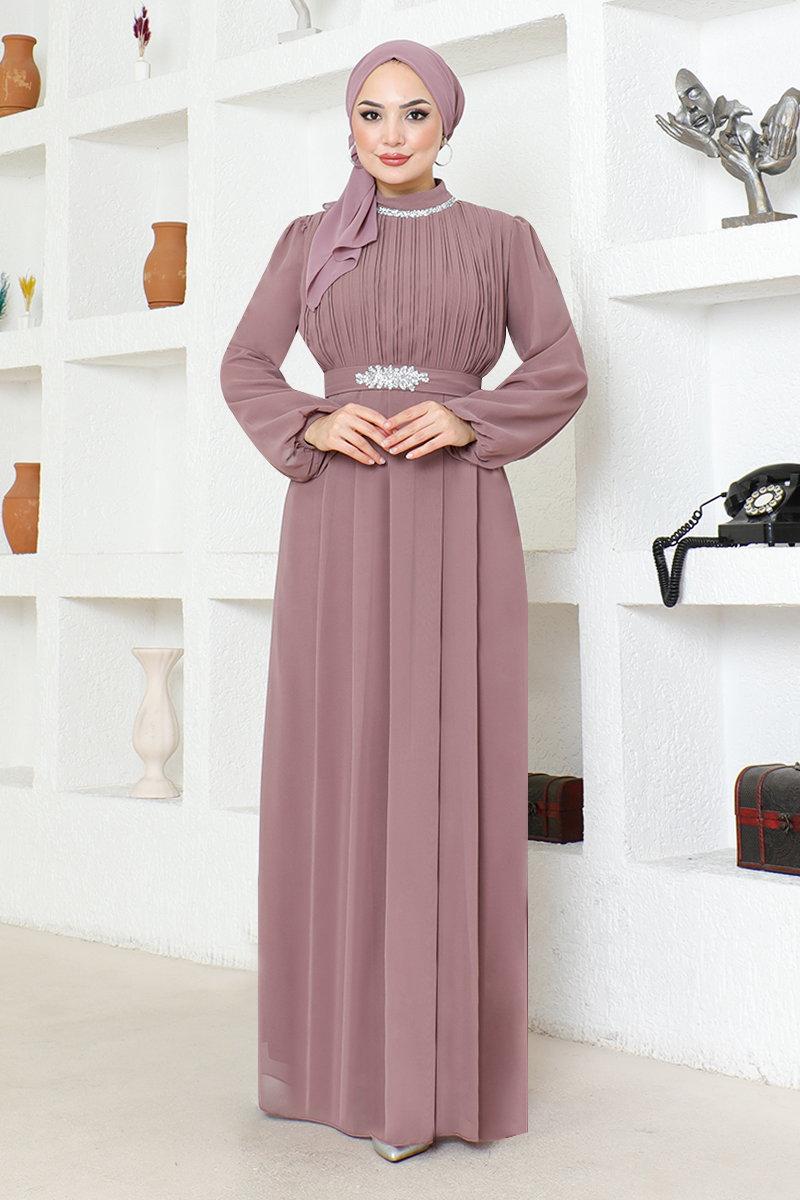 Kemerli Şifon Abiye LPN6056-M görsel 4