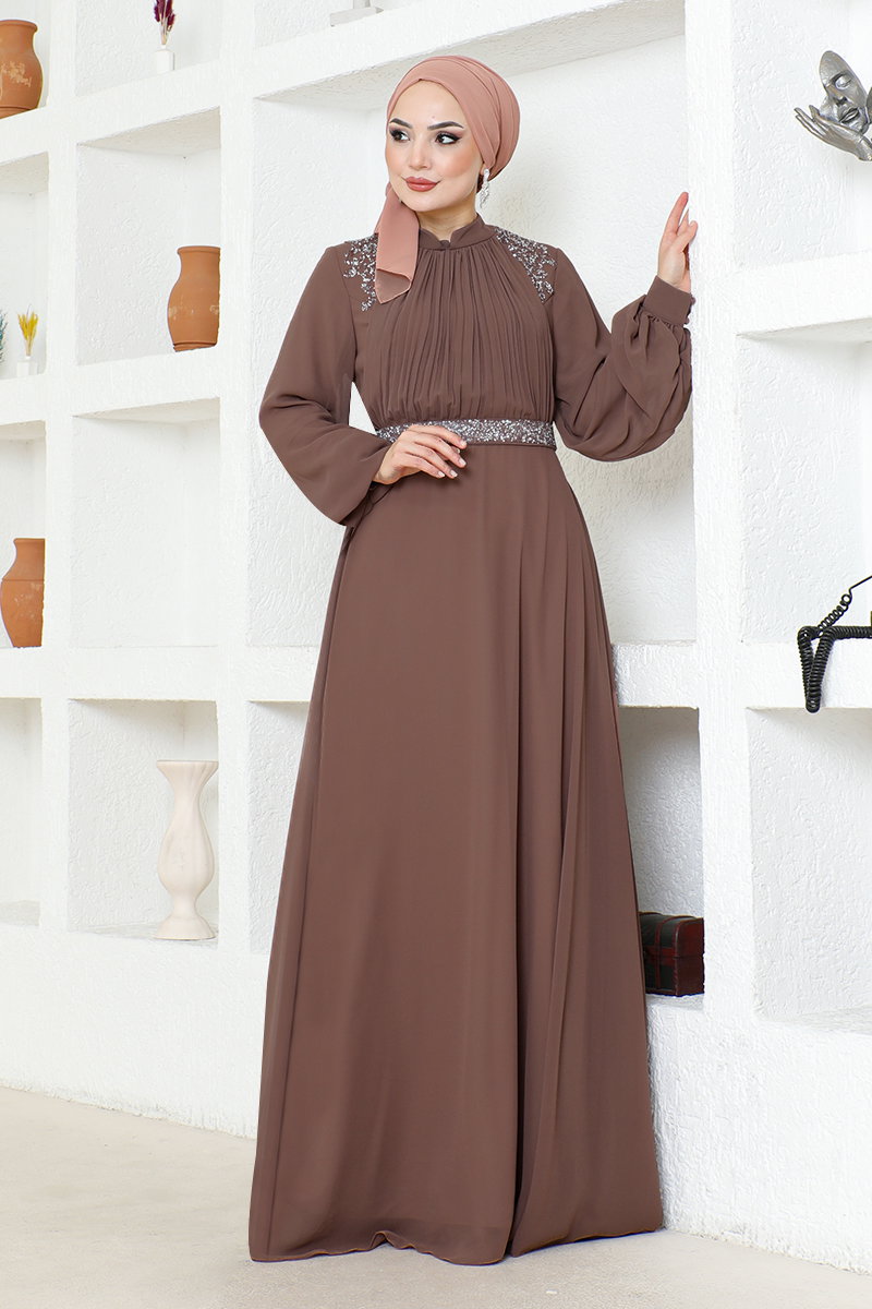 Kemeri Taşlı Tesettür Abiye ALM52879-M