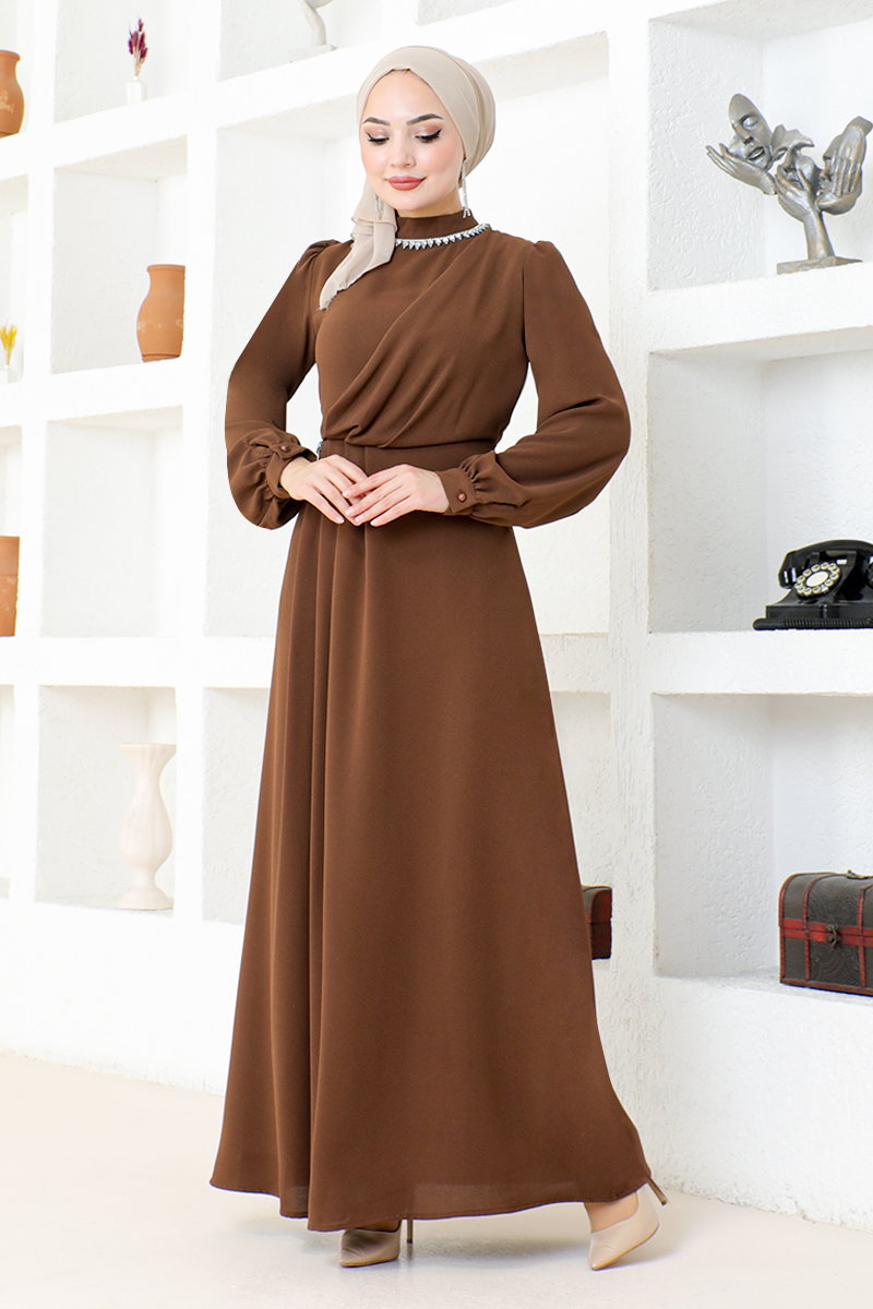Drapeli Krep Elbise EMO6147-M