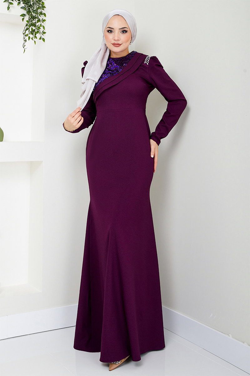 Drape Detaylı Tesettür Abiye ASM2708-M görsel 5