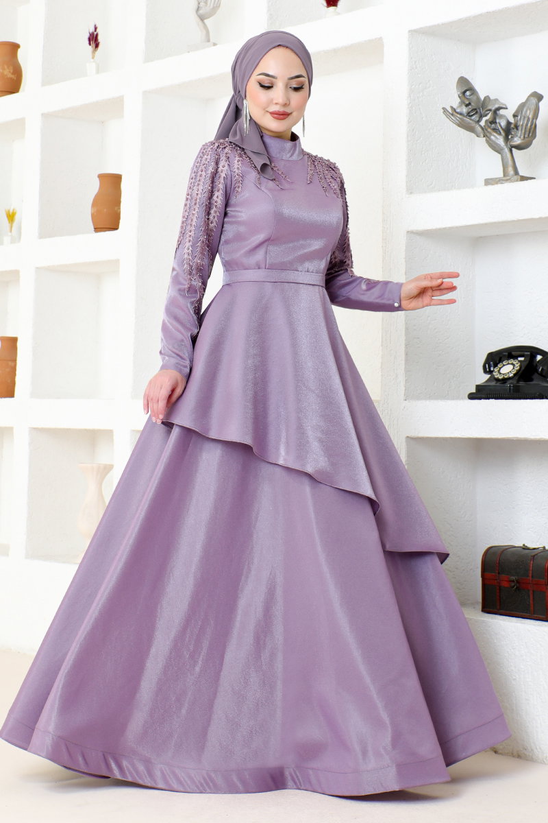 Eteği Katlı Saten Abiye MDY4958-M