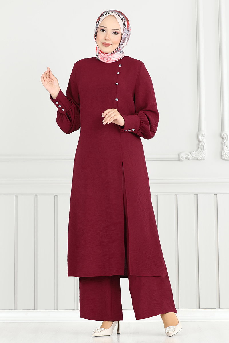 Aksesuar Düğmeli Tesettür Takım 2664SL890-M görsel 3