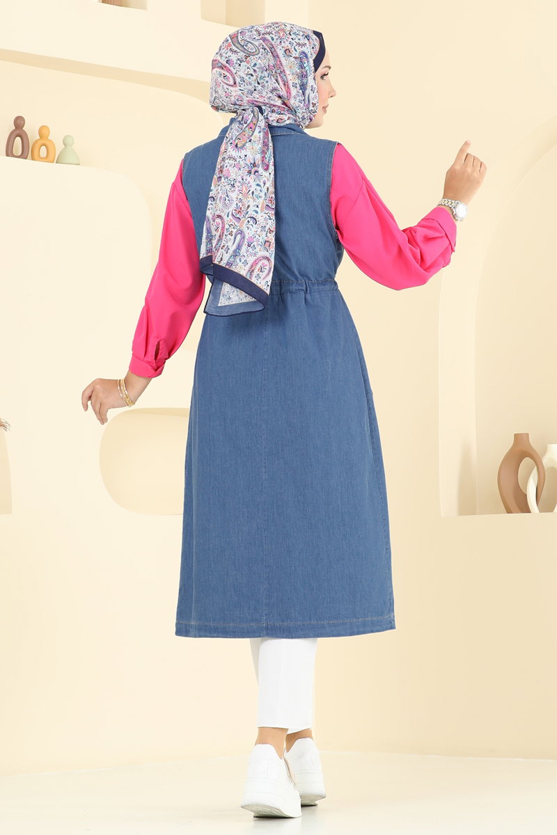 Beli Bağcıklı Kot Yelek 9156PLK541 görsel 4