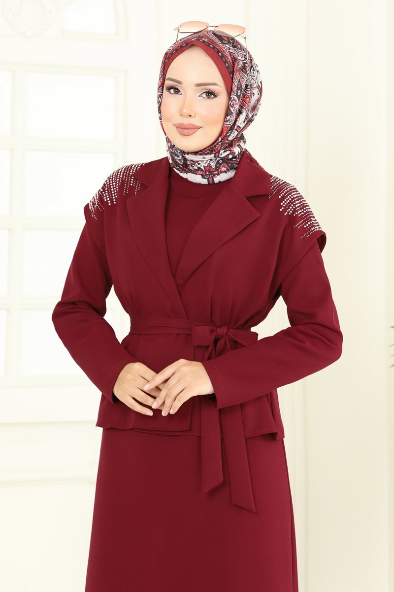 Yeleği Taşlı Elbiseli Takım 2709SL432 görsel 4