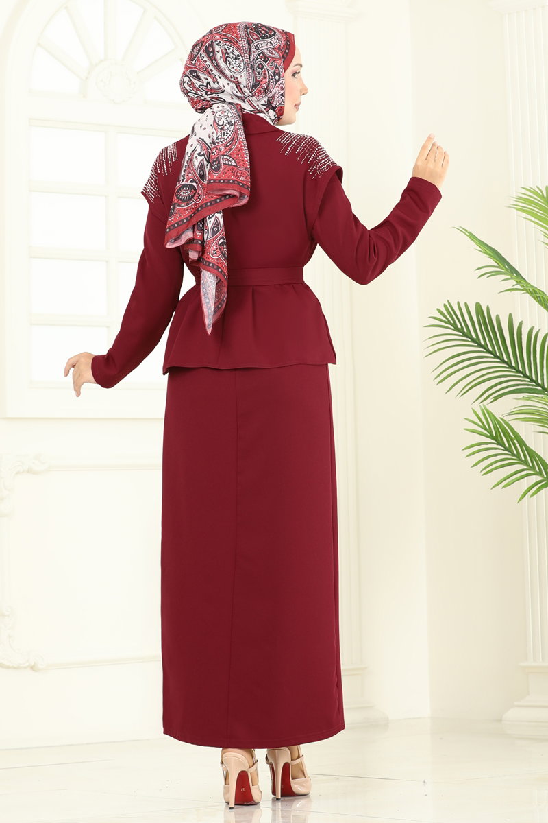 Yeleği Taşlı Elbiseli Takım 2709SL432 görsel 5