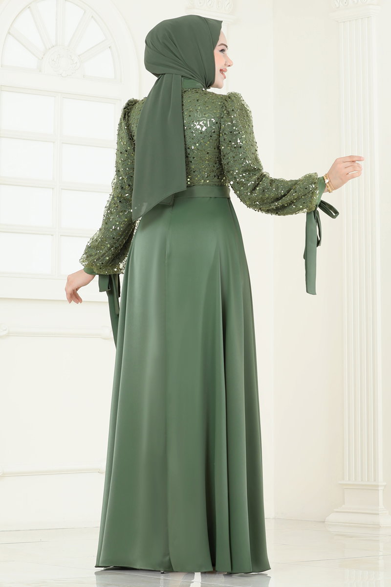 Pul İşlemeli Saten Abiye 5670EDF311 görsel 6