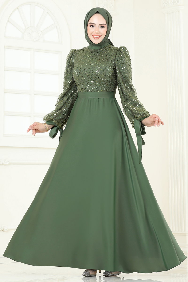 Pul İşlemeli Saten Abiye 5670EDF311