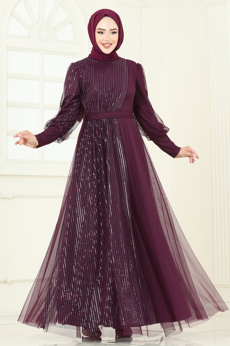 Simli Tül Tesettür Abiye 2457ELC1143 görsel 3