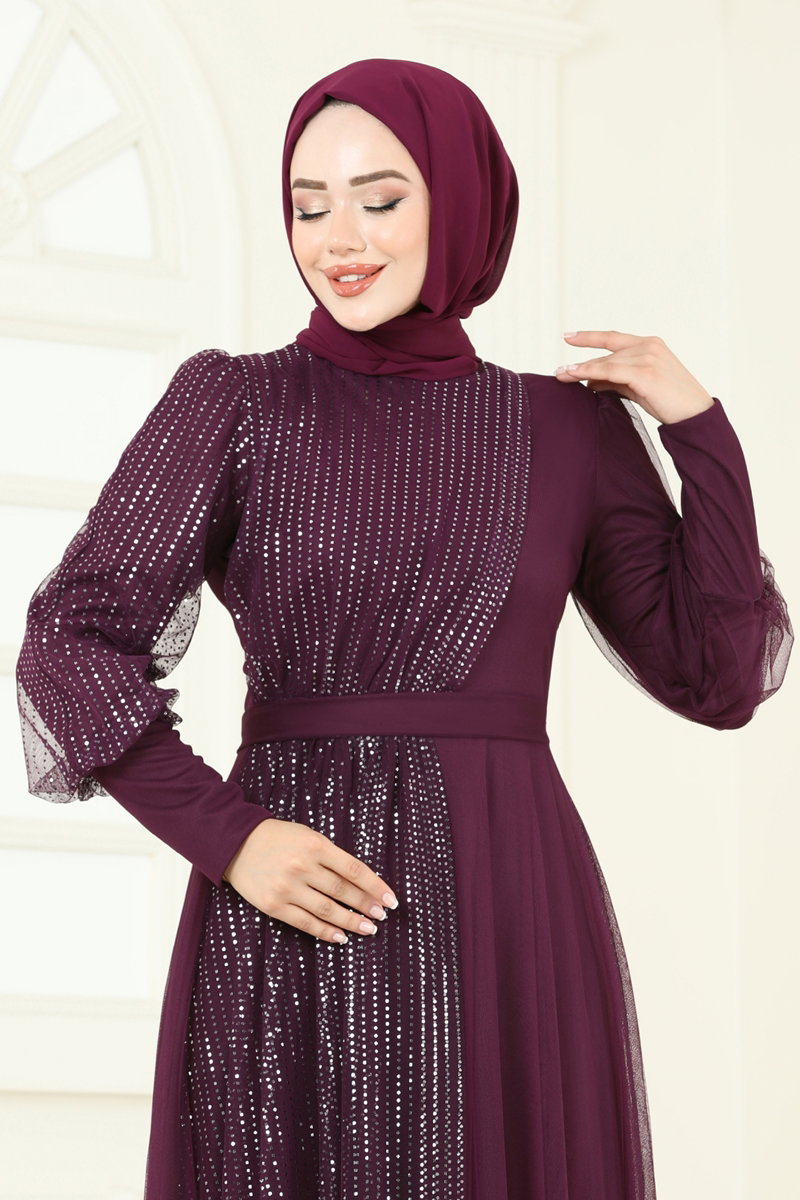 Simli Tül Tesettür Abiye 2457ELC1143 görsel 4