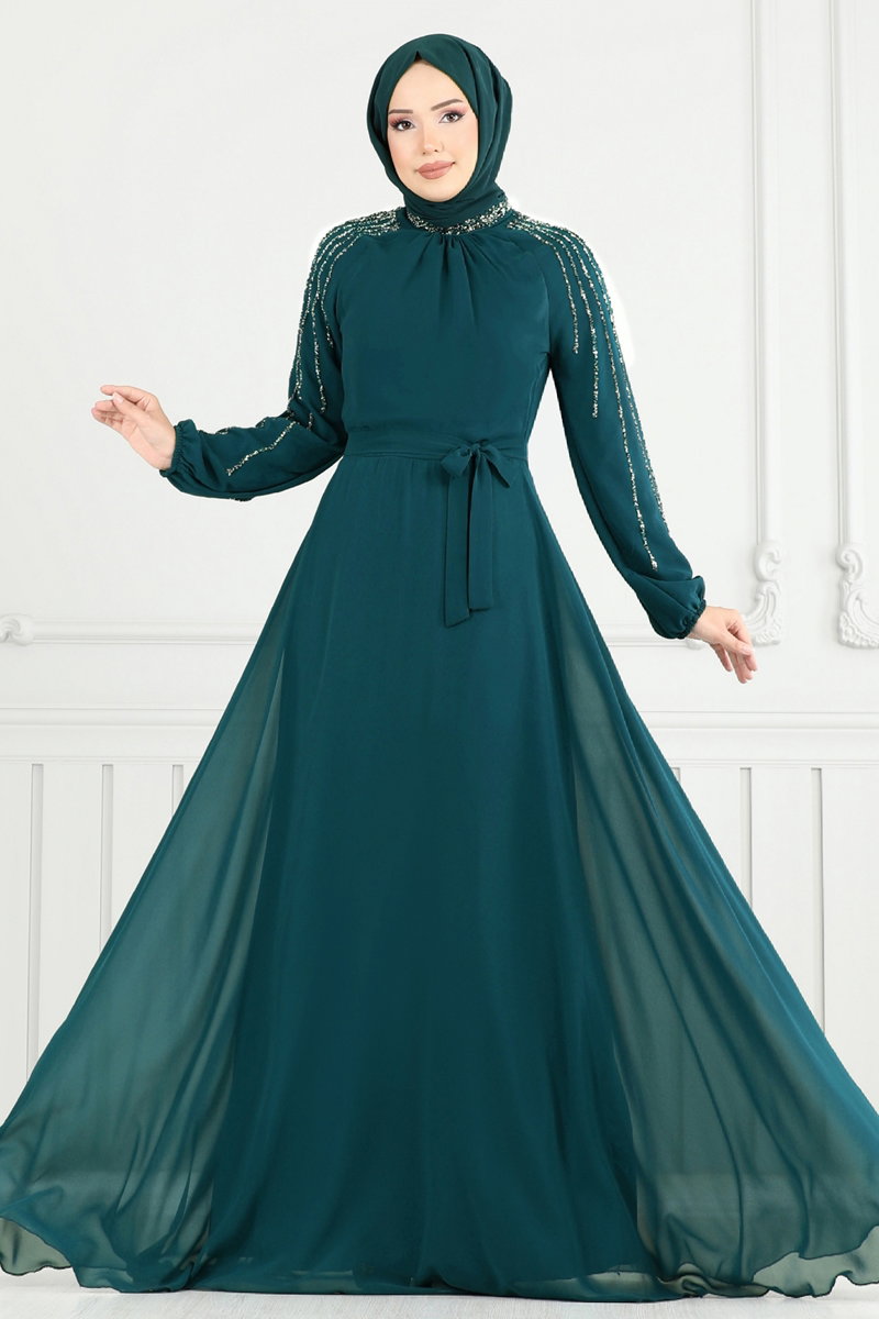 Kolları Taş Detaylı Abiye 2420ANT466 görsel 3