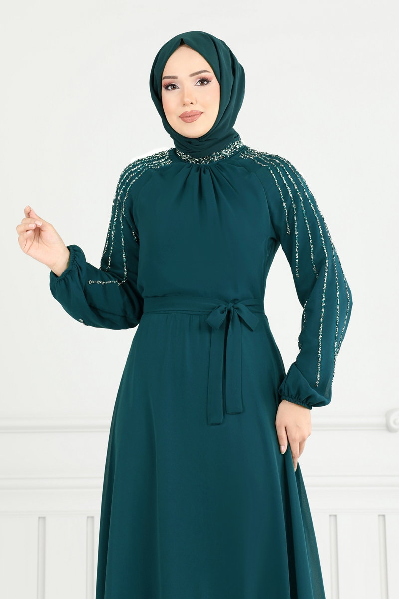 Kolları Taş Detaylı Abiye 2420ANT466 görsel 4