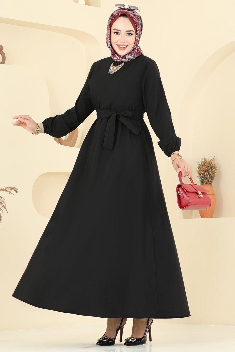 Beli Bağcıklı Terikoton Elbise 4116PM271