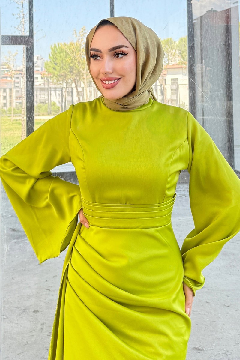 Kemeri Pelerinli Saten Abiye 4623ALG474 görsel 4