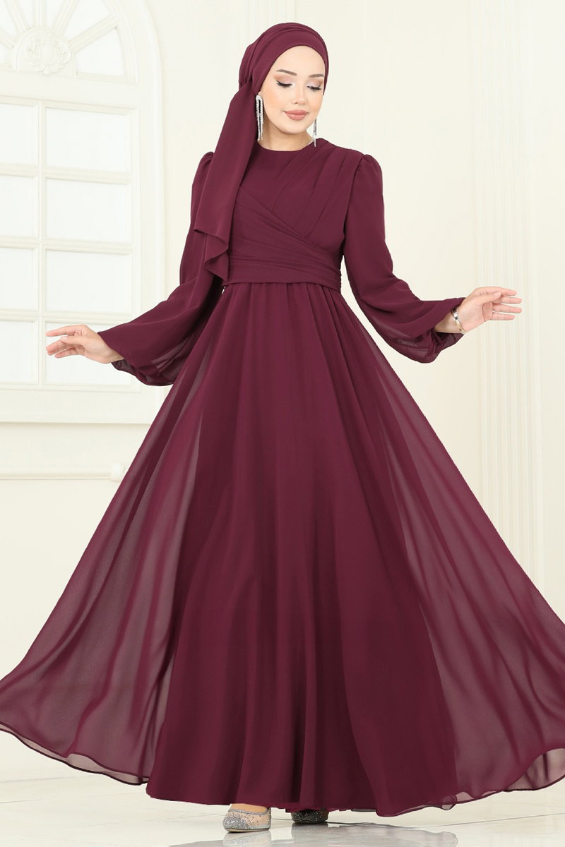 Önü Drape Detaylı Şifon Abiye 2823ELC1143 görsel 3