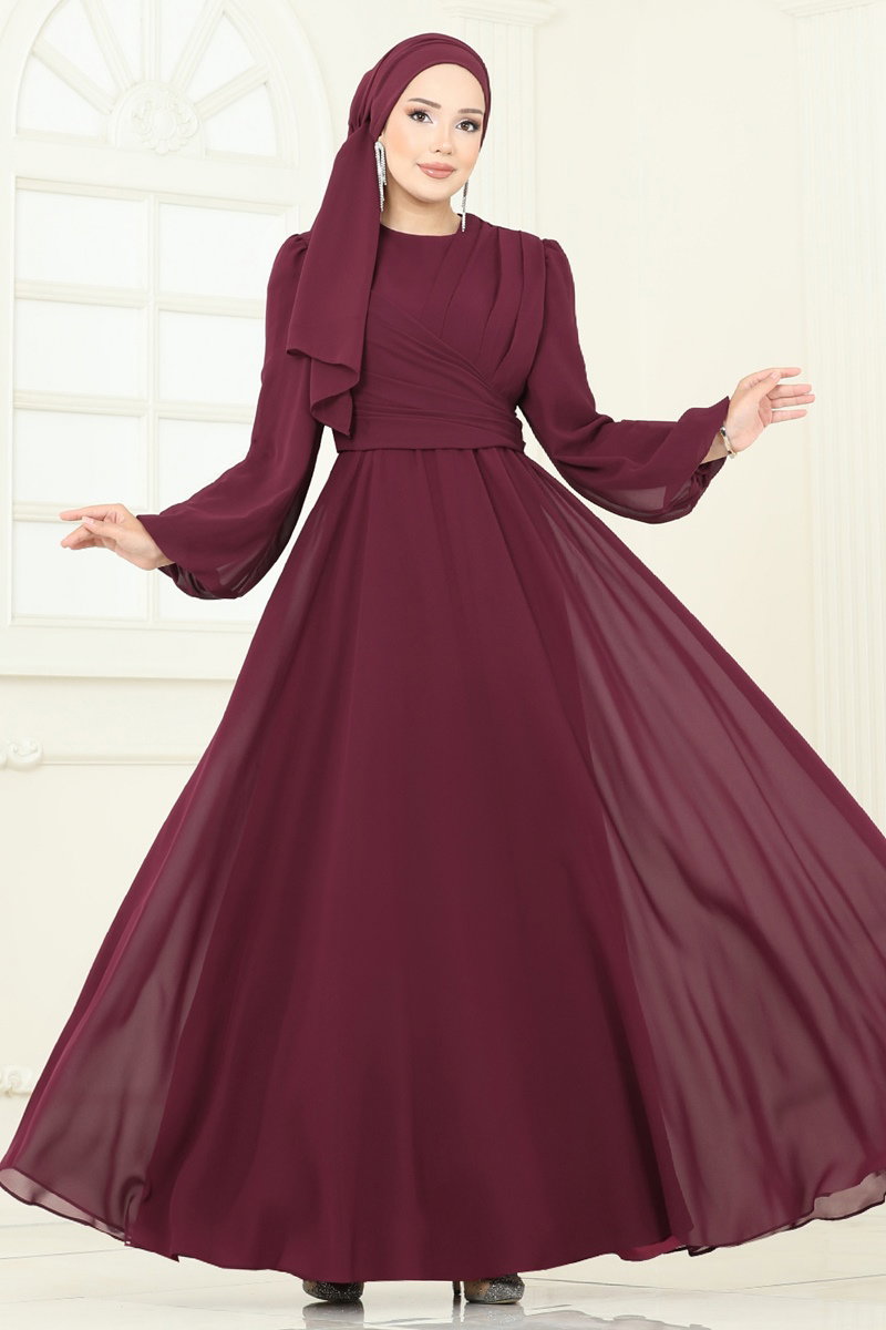 Önü Drape Detaylı Şifon Abiye 2823ELC1143