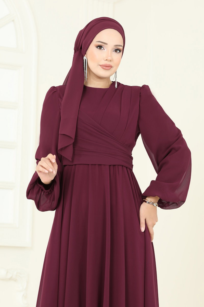 Önü Drape Detaylı Şifon Abiye 2823ELC1143 görsel 4