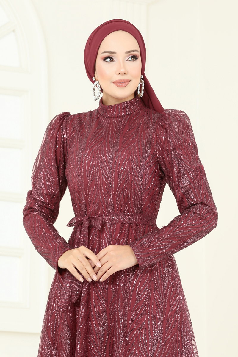 Beli Bağcıklı Simli Tül Abiye 5705EDF311 görsel 4