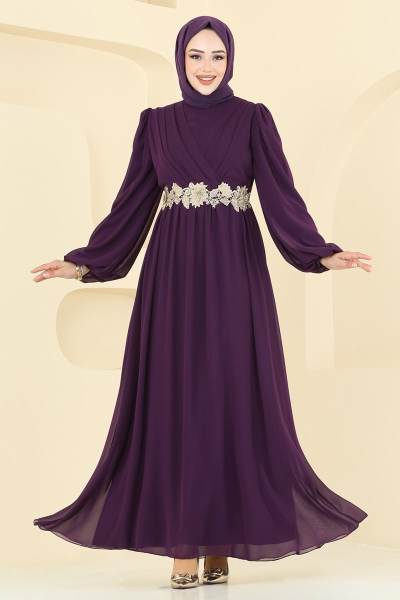 Beli Güpürlü Şifon Abiye 8115AB368 görsel 3