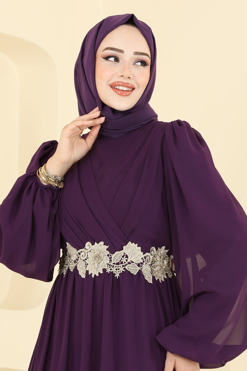 Beli Güpürlü Şifon Abiye 8115AB368 görsel 5