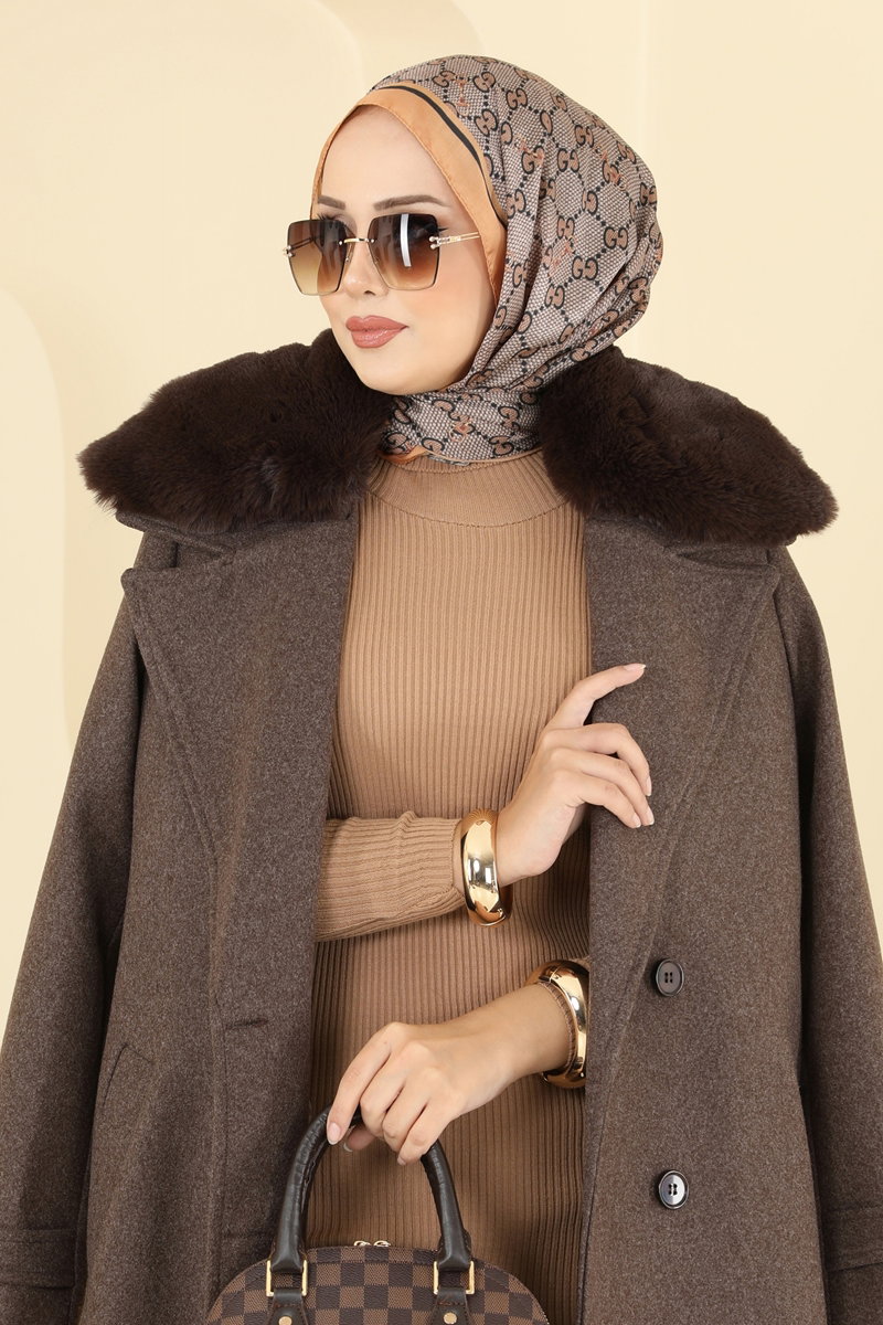 Yakası Kürklü Kaşe Kaban 8196FMZ1159 görsel 5