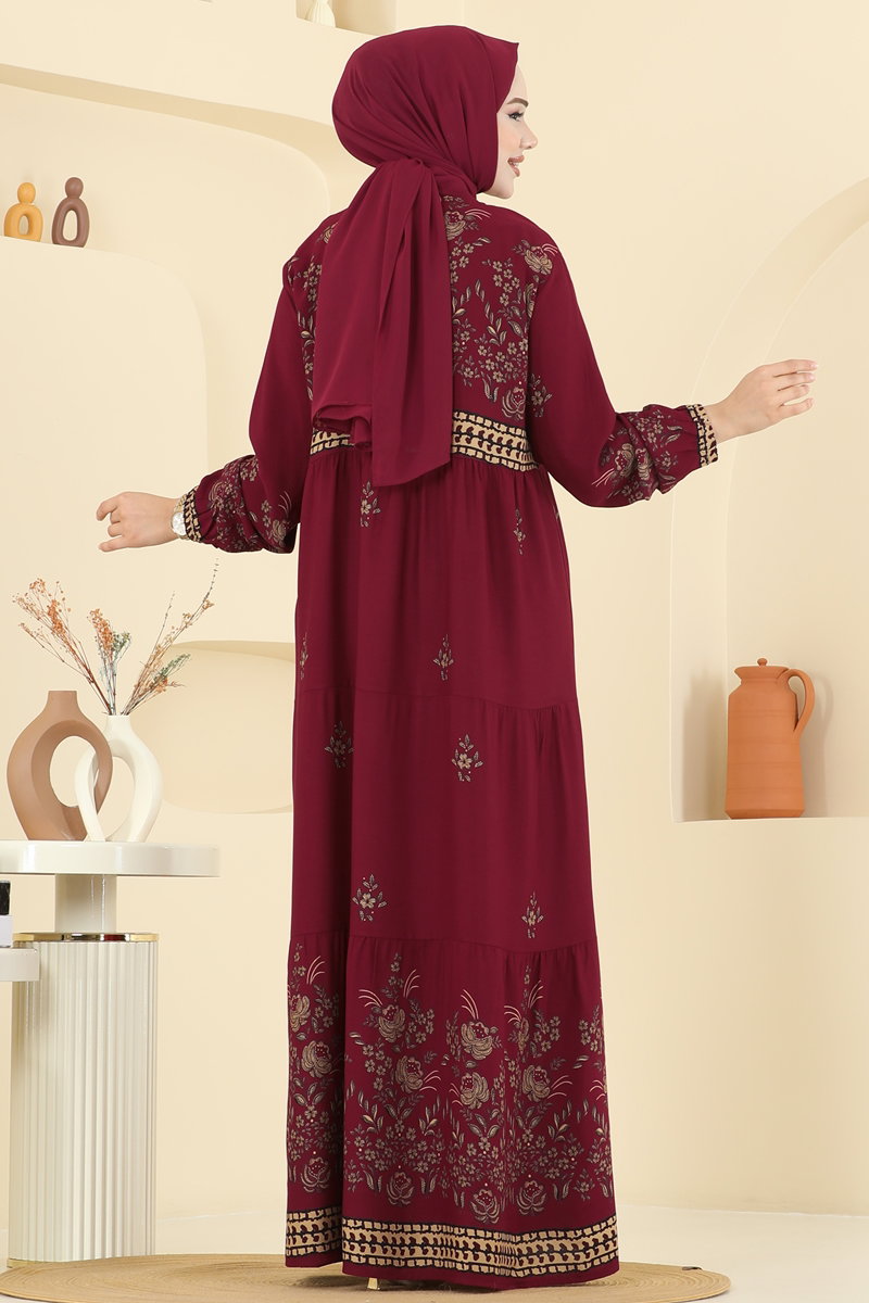 Yakası Bağcıklı Viskon Elbise 5013ERK1158 görsel 4