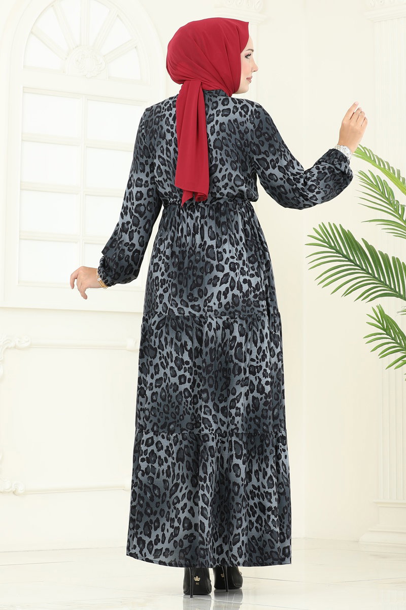 Leopar Desenli Viskon Elbise 7130ERK1158 görsel 4