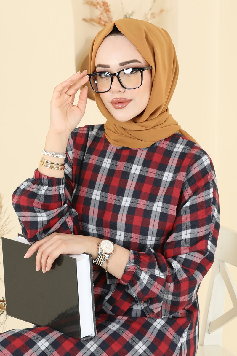 Beli Bağcıklı Ekose Elbise 4124PM271 görsel 4