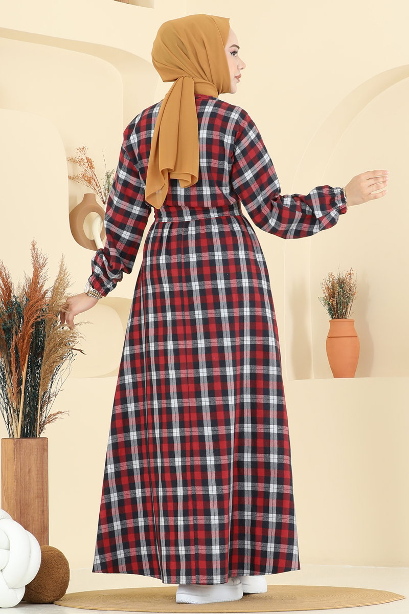 Beli Bağcıklı Ekose Elbise 4124PM271 görsel 5