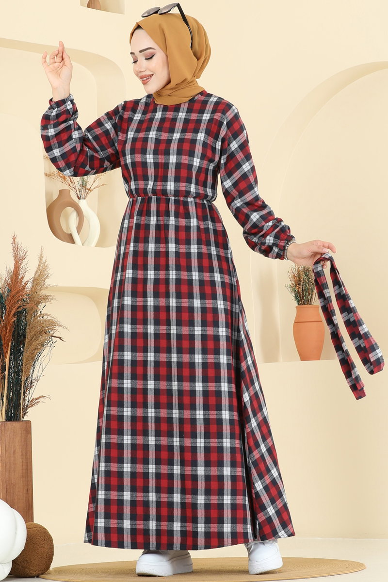 Beli Bağcıklı Ekose Elbise 4124PM271 görsel 3